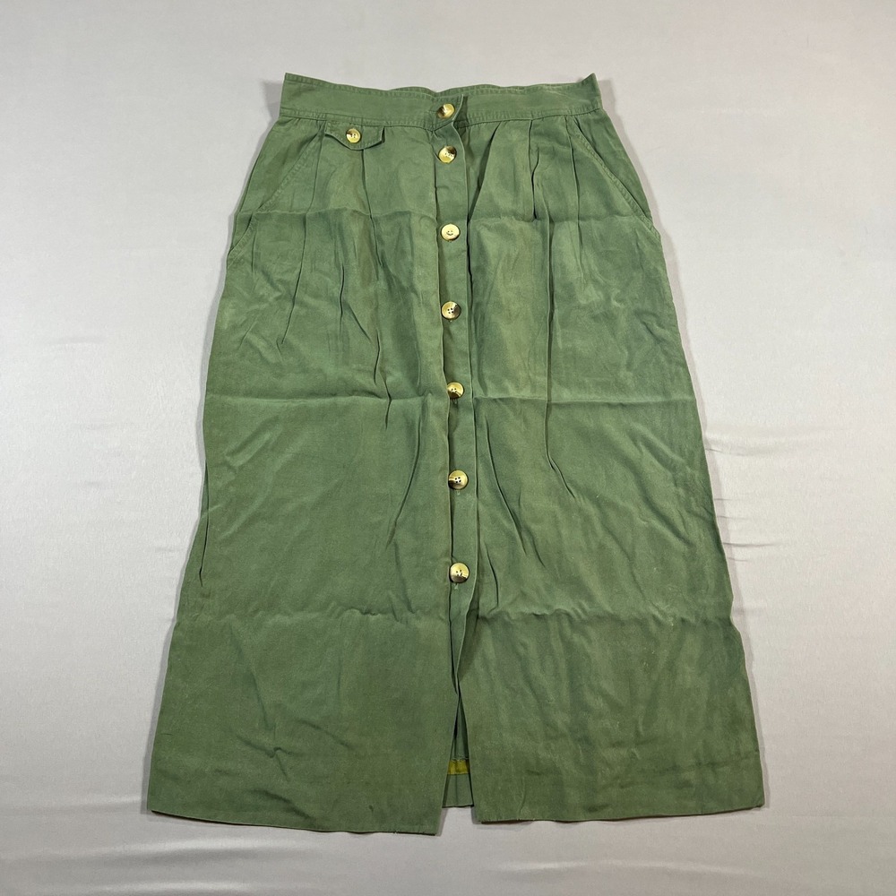Breckenridge Maxi Skirt Womens 12 Saga Green Button Front Slit Modern Minimalist
